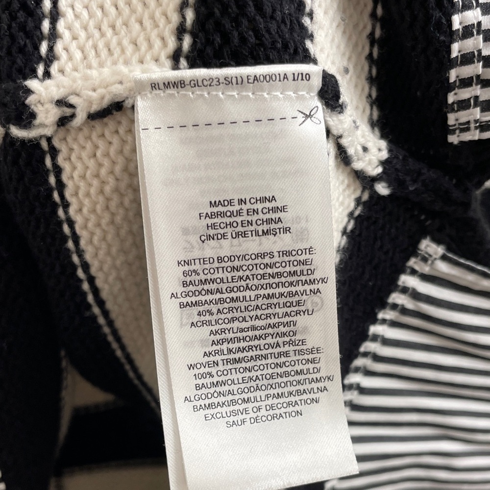 Ralph Lauren Polo Black & Cream Striped Layered Bullion Patched Sweater Size PL - Picture 12 of 17